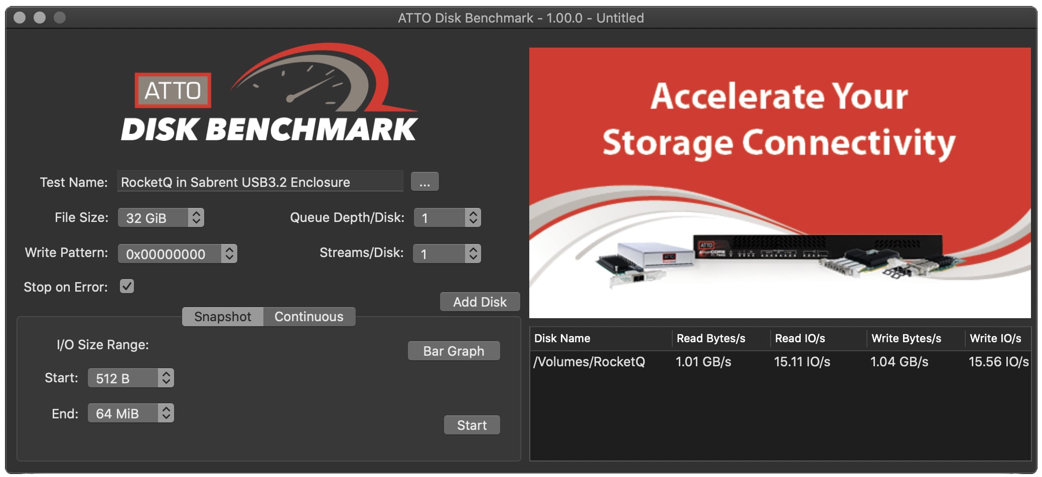 DiskMark on Sabrent Tool-Free Enclosure